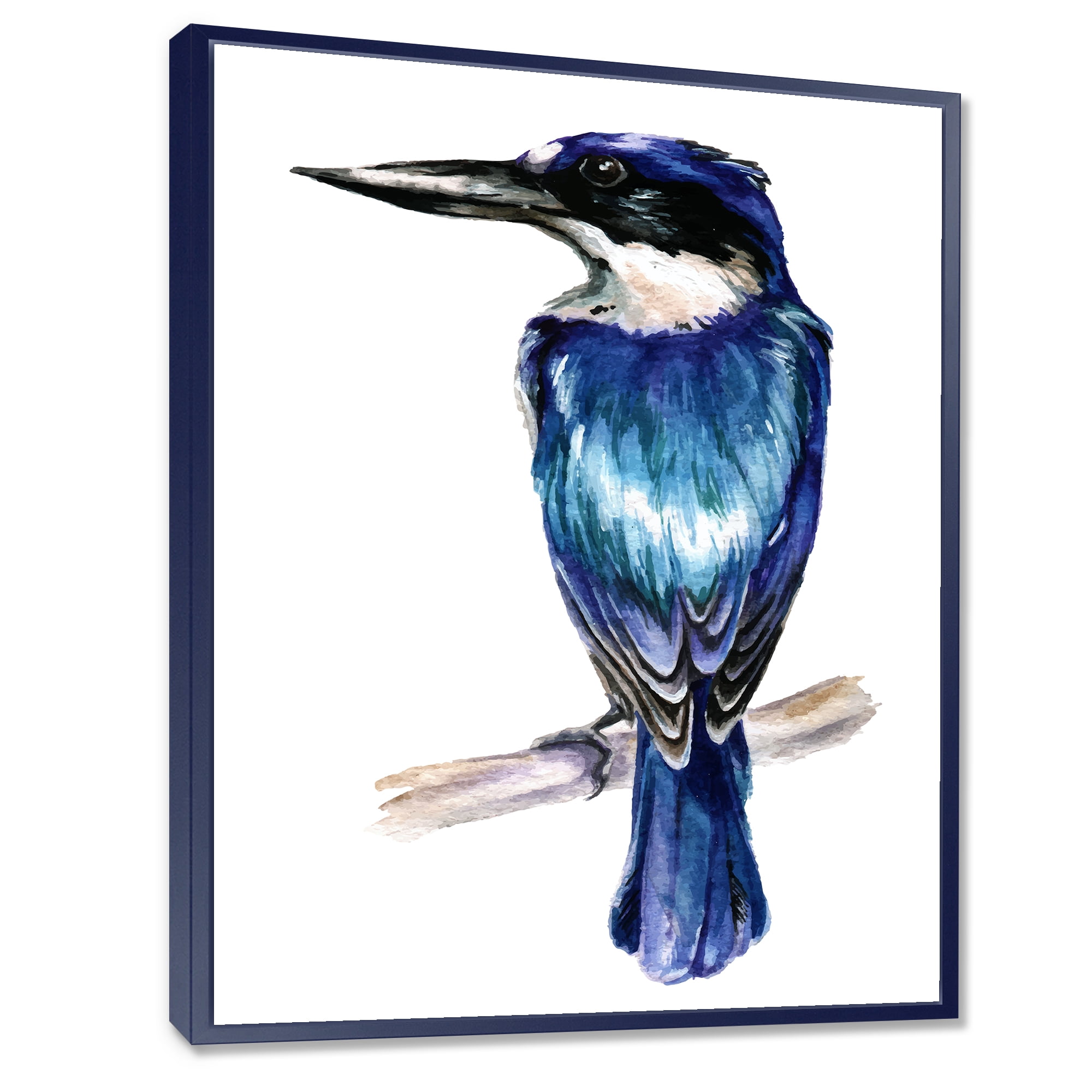 Designart 'Style Blue Kingfisher Bird' Traditional Framed Canvas Wall Art Print