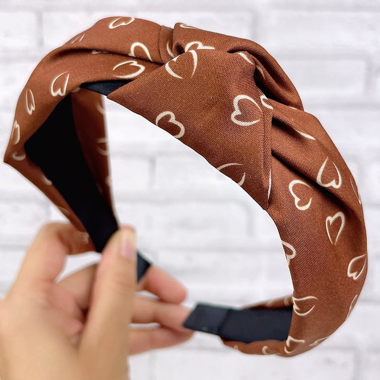 Skymirror Women Hairband Heart Print Knot Wide Band Leopard 