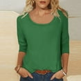 thumbnail image 2 of Fashion Olyvenn Women's Casual 3/4 Sleeve T-Shirts Round Neck Cute Tunic Tops Basic Tees Blouses Loose Fit Pullover Green S, 2 of 9