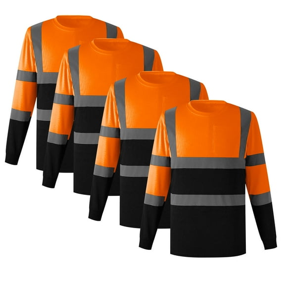 4 pcs Work Shirts for Unisex High Visibility Reflective Safety Shirts Loose Long Sleeve Shirts Breathable Construction Reflective Strips Top
