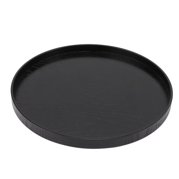 Bandeja de madera para servir de 11,8 pulgadas, madera resistente, simple, elegante, redonda, multifunción, bandeja de té de madera para cafetería, oficina, mesa de comedor, color negro