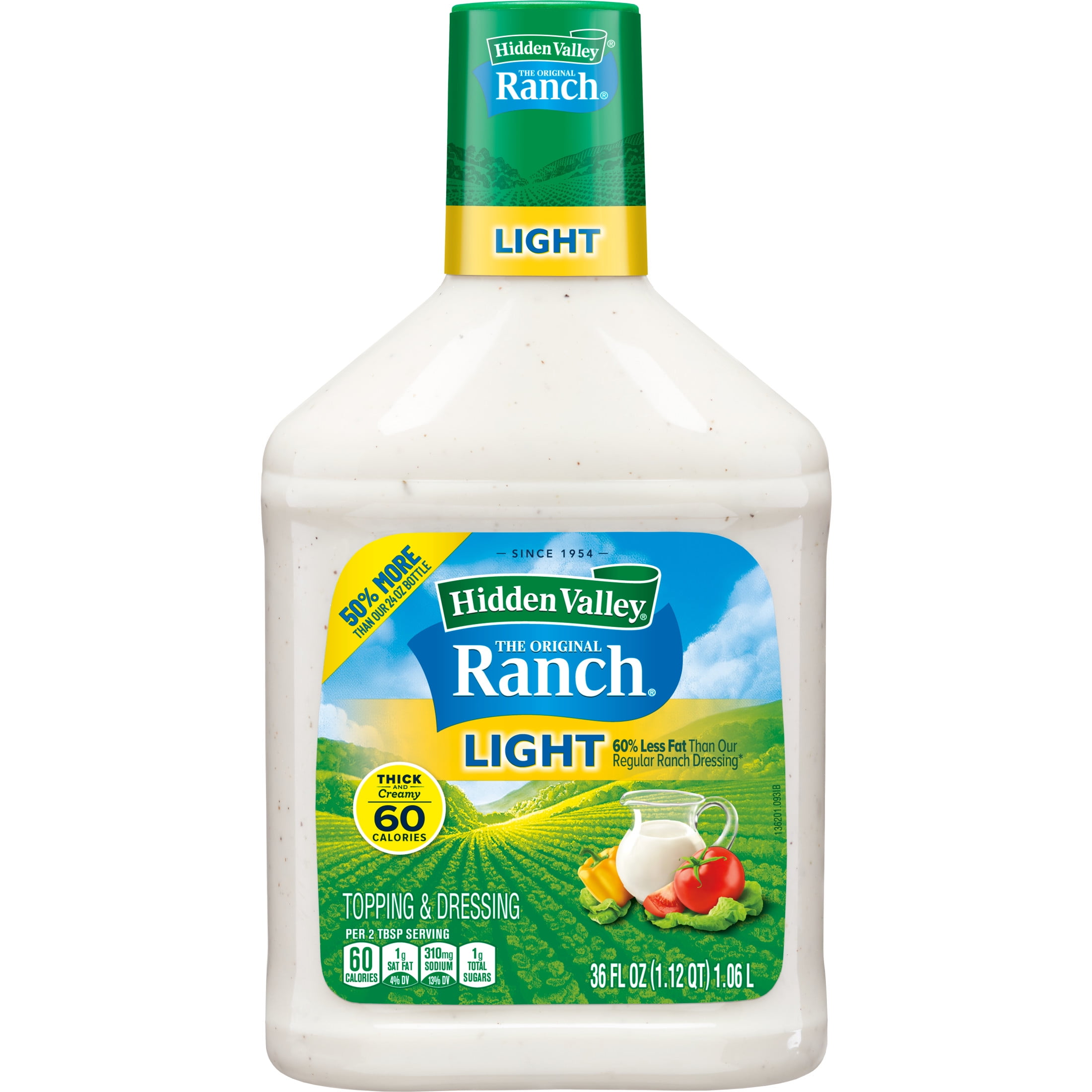 (6 pack) Hidden Valley Gluten Free Keto-Friendly Original Ranch Light Salad Dressing and Topping, 36 Fl Oz Bottle, 6 Pack
