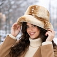 thumbnail image 5 of Lumtrix Women and Men Winter Furry Bucket Hat Deer Spotted Pattern Faux Fur Plush Fisherman Cap Thick Warm Wide Brim Fashion Hat for Daily & Outdoor Wear Khaki One Size, 5 of 5