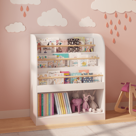 Kids Bookshelf With Open Storage Front-Facing Children S Bookcase Multi-Tier Wooden Book Display Shelf For Toddlers Playroom Bedroom Or Nursery - White