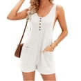 thumbnail image 2 of Summer Sleeveless Women Henley Shorts Jumpsuit Waffle Romper with Pocket, 2 of 6