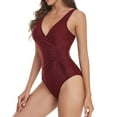 thumbnail image 4 of Clothes Under $10 Womens One Piece Swimsuit Athletic Swimwear Bathing Suits Color Block Print Sport Swimsuits Ndbuld Wine L, 4 of 4