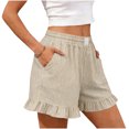 thumbnail image 5 of KIHOUT Stripes Short for Women Summer Elastic Waist Pleated Layer Ruffle Hem Flowy A Line Flax Shorts, Size S-2XL, 5 of 7