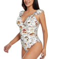 thumbnail image 3 of Yiaed Mushrooms And Butterflies Print Women's Ruffled One Piece Swimsuit V Neck Swimwear Slimming Monokini for Woman-Small, 3 of 8