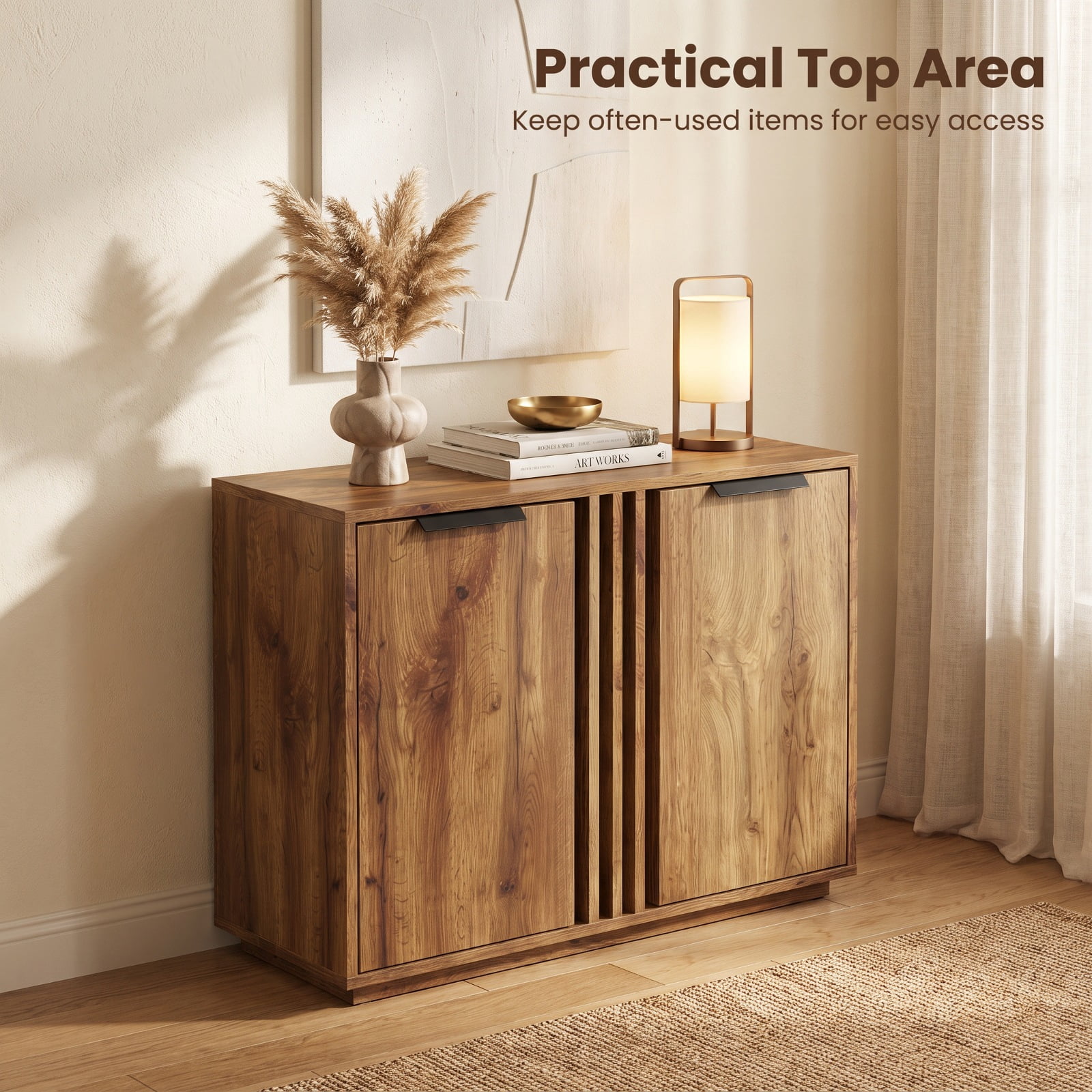 Furnibear 4 Tier Freestanding Hidden Shoe Cabinet with 2 Doors and Ventilated Shelves for Entryway Closet and Living Room, Natural