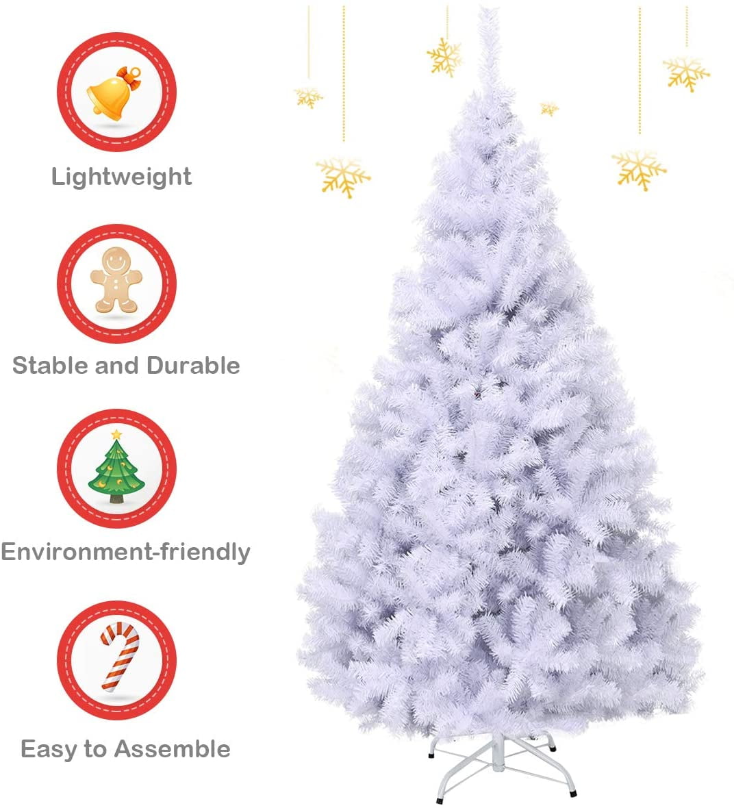 Gymax 7.5ft White Christmas Tree Classic Pine Tree PVC Material Thicken Tips(White)
