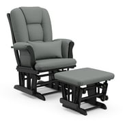 Angle View: Storkcraft Tuscany Glider with Ottoman with Lower Lumbar Pillow, Black Finish with Gray Cushions