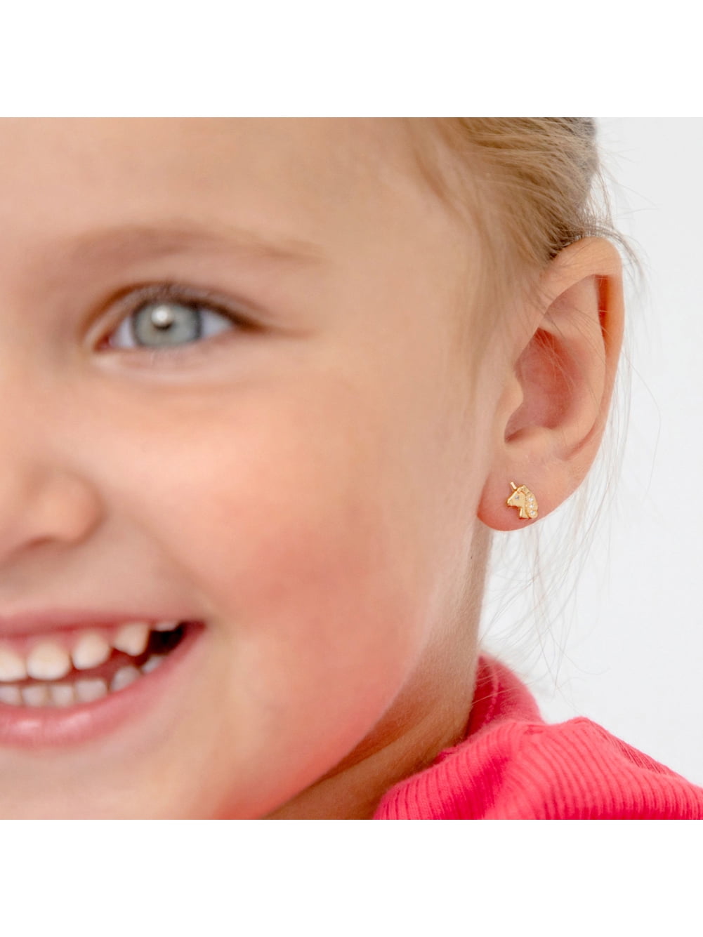 Glimmering Unicorn Clear CZ Toddler / Girl Earrings Safety Screw Back - 14k Gold