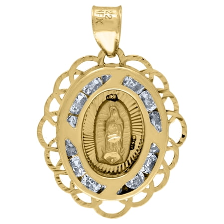 14k Yellow Gold Unisex Cz Textured Lady Of Guadalupe Religious Oval Charm Pendant
