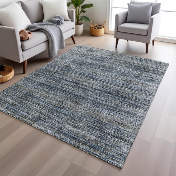 Addison Rugs Chantille Indoor/Outdoor Transitional Stripes Denim Machine Washable Rectangle Rug, 10' x 14'