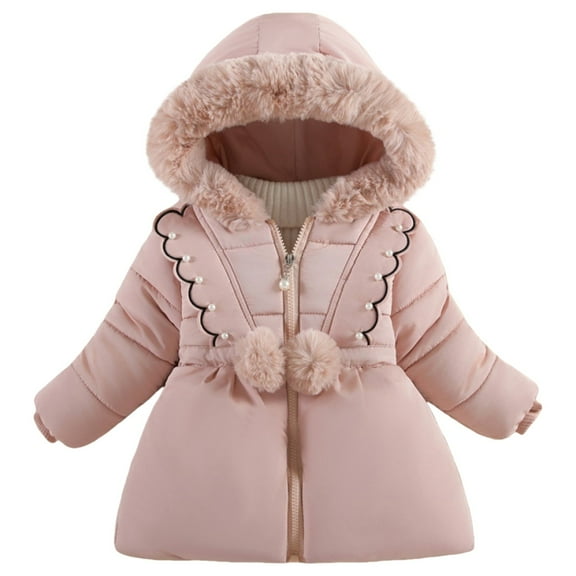 KAUOD Girls Winter Padded Puffer Coats Zip up Waterproof down Jackets Kids Fleece Hood Snow Ski Parka Coats with Pockets