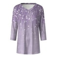 thumbnail image 4 of Siilsaa Women's Plus Size V Neck T Shirts Summer 3/4 Sleeve Tees Casual Loose Fit Cotton Tunic Tops Light Purple,XL, 4 of 6