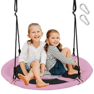 Spaco 40 Inches Saucer Tree Swing Round with Adjustable Ropes and Carabiners-Pink