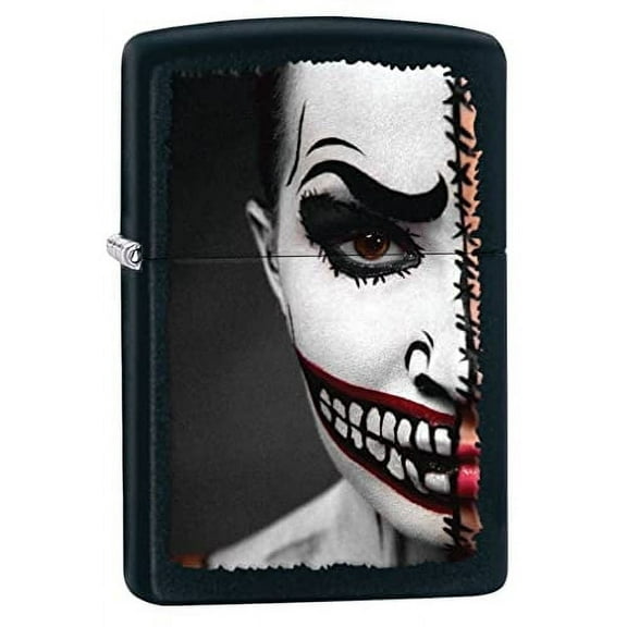 Zippo Lighter- Half Scary Face Paint Black Matte Windproof Lighter #Z5048