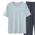 thumbnail image 3 of Zekutng Two Piece Sets for Men Casual Solid Color Round Neck Button down Short Sleeved Shirt Loose Waist Long Pants Set,Sizes L-4XL, 3 of 5