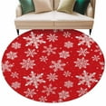 thumbnail image 6 of Red White Snowflake Christmas Round Rug 5ft Washable Circle Kitchen Rugs Non Slip Winter Xmas Snowflakes Large Area Rug Indoor Floor Carpet for Bedroom Living Room Home Office Dining Room Nursery, 6 of 8