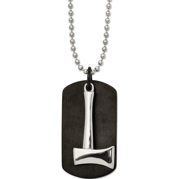 Stainless Steel Brushed And Polished Black Ip-Plated Axe Dog Tag Necklace (24 X 24.65) Made In China srn2629-24