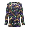 thumbnail image 5 of Mardi Gras Shirts Womens Feathers Print Long 3/4 Sleeve Holiday Tunic Tops Crew Neck Mask Print Green T Shirts Light Purple 4XL, 5 of 6