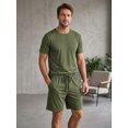 thumbnail image 5 of Men Solid Crew Neck Short Sleeve Tee & Drawstring Pocket Shorts 2 Piece Casual Summer Tracksuit Dark Green XL, 5 of 7