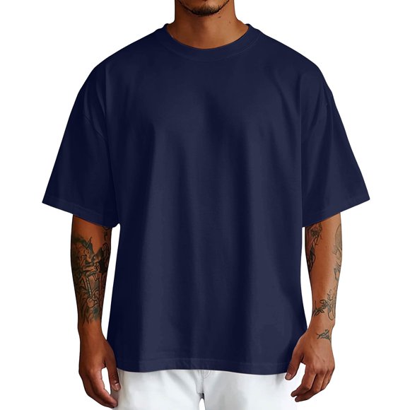 T-shirts Unis pour Hommes, T-Shirt à Épaules Tombantes, Mélange de Coton Coupe Ample Manches Courtes Col Ras du Cou, T-Shirt Basique, T-Shirt Sport