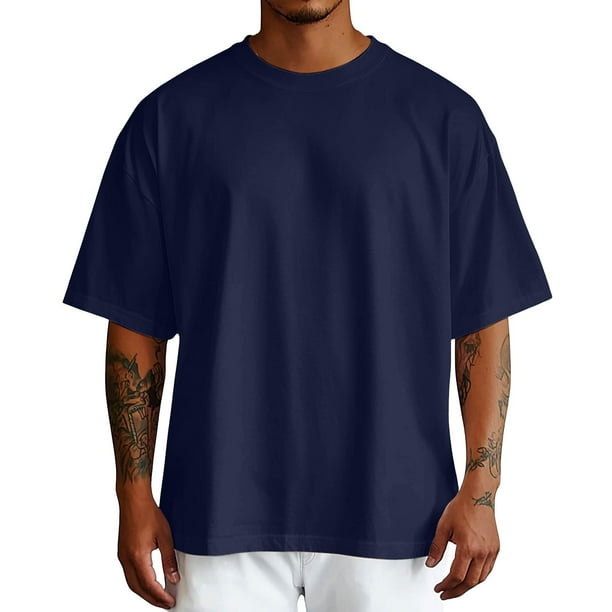 Camisa de manga corta oversize de verano para hombre: color liso, poliéster, hombros redondeados, tallas S-XXXL para uso informal y fiestas