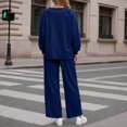 thumbnail image 4 of Women's 2 Piece Sweatsuit Set Long Sleeve Solid Color V-Neck Sweatshirt and Wide Leg Sweatpants Fall Fashion Clothes Airport Travel Pants Tracksuits, 4 of 7