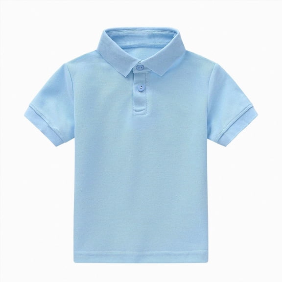 NIEWTR Kids Clothes Boys Uniform Polo Shirt Short Sleeve Cotton Blend Collared Top Button Closure School Daily Sizes 6-16(A-Sky Blue,9-10 Years)