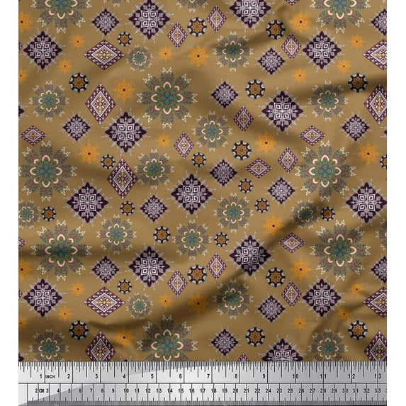Soimoi Velvet Fabric Ikat & Mandala Kaleidoscope Print Sewing Fabric Yard 58 Inch Wide