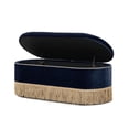 thumbnail image 3 of Melinda 48.5" Oval Tufted Bullion Fringe Storage Bench, Dark Navy Blue Performance Velvet, 3 of 12
