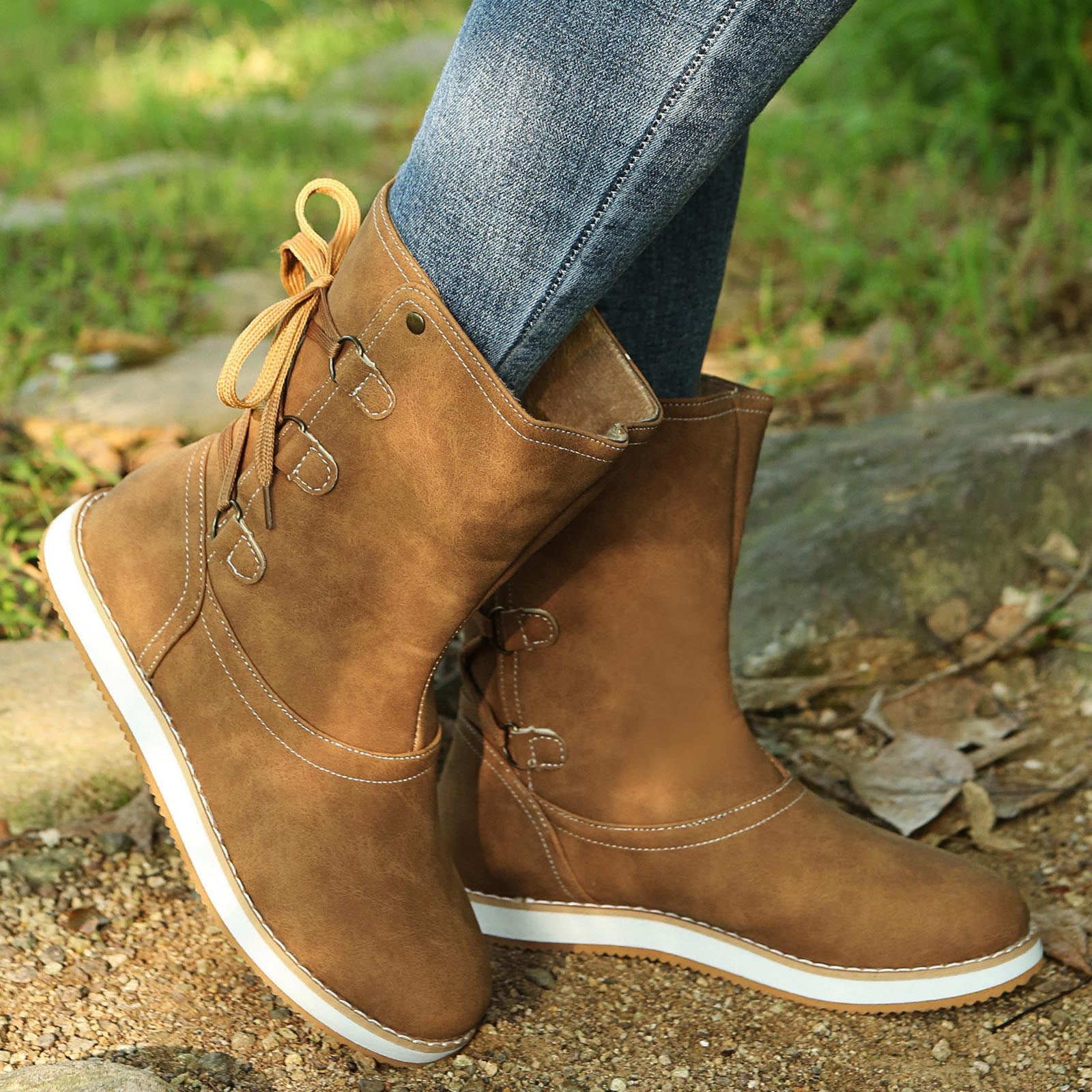 LSLJS Bottes d'Hiver pour Femmes Chaussures Plates Confortables