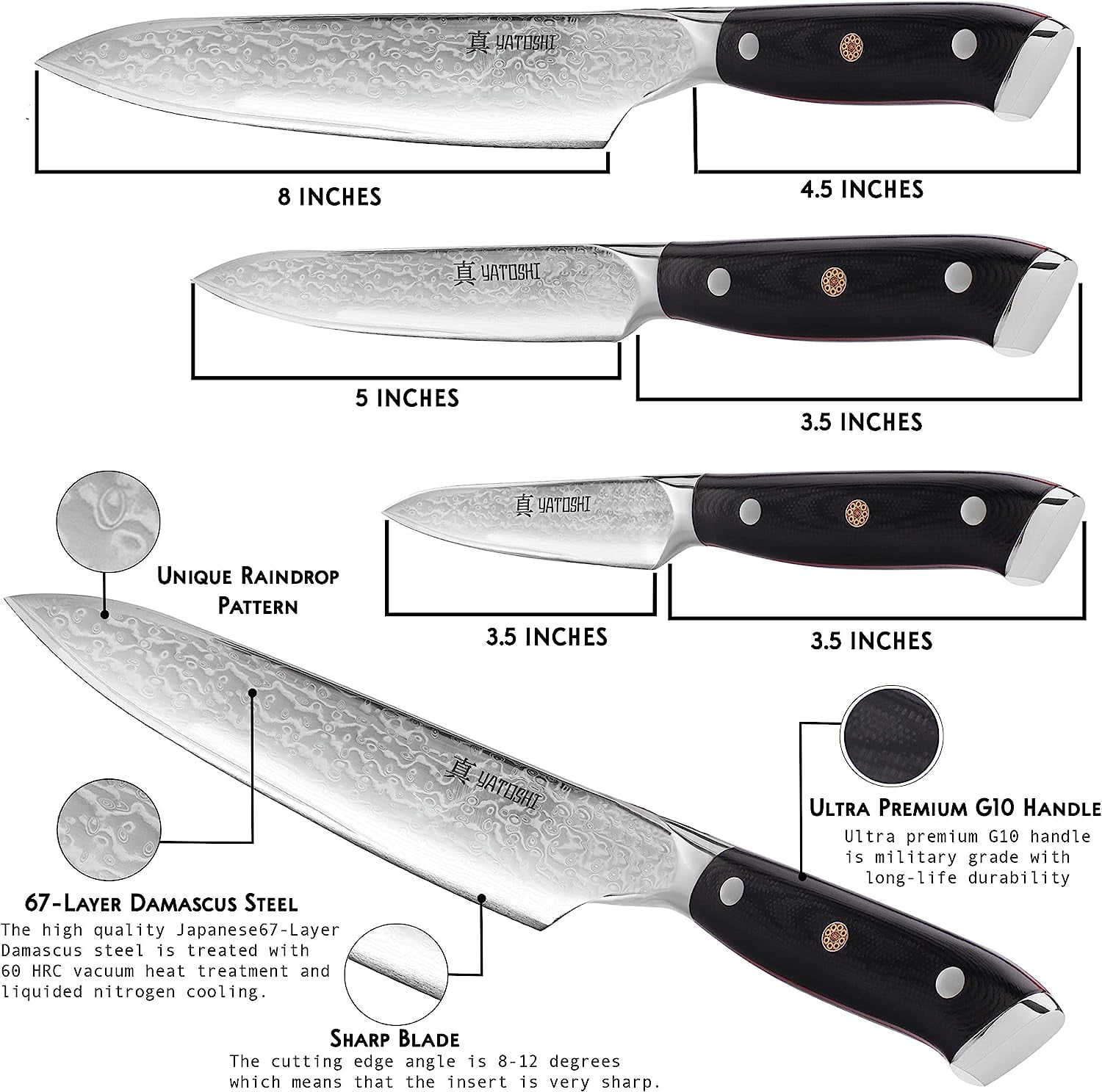 Yatoshi 13 Knife Block Set - Pro Kitchen Knife Set Ultra Sharp High Carbon  St