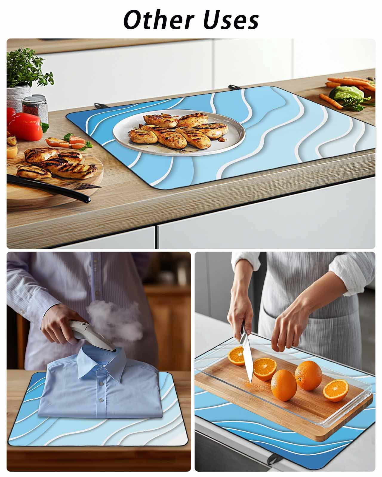 Stove Top Covers for Electric Stove, Blue Aqua Ombre Glass Stovetop Cover Protector, Modern Geometric Abstract Aesthetic Cream Induction Cooktop Protector Oven Mat for Kitchen Countertop 24"x21"