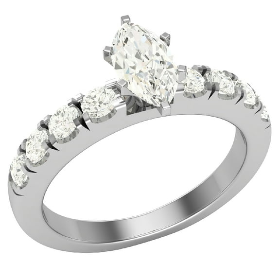 Engagement Rings For Women - Marquise Cut 14K White Gold 1.00 CT (L,I1) GIA Certificate
