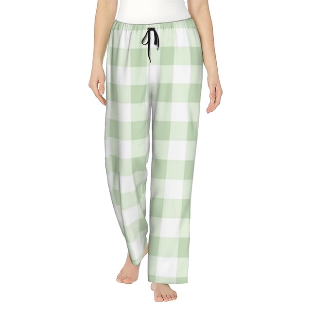Balery Pistachio Green Checkboard Pantalones de pijama para mujer, pijamas ultraligeros, pantalones de estar por casa-Medium