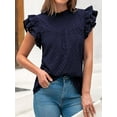thumbnail image 6 of FreshPretty Casual Summer Tops for Women Short Ruffle Sleeves Shirts Crew Neck Hollow Out Lace Embroidered Blouses, 6 of 7