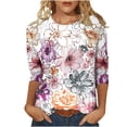 thumbnail image 1 of Pompotops T-shirt Mode Imprimé Ample Manches 3/4 Blouse Col Rond Tops Décontractés Liquidation, 1 of 4
