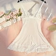thumbnail image 2 of Levmjia Women Lace Mesh Nightgown Solid Color Spaghetti Strap Deep V Flowy Mini Slip Dress Spring Summer Home Breathable Soft Stretchy Elegant Lingerie Rest, 2 of 6