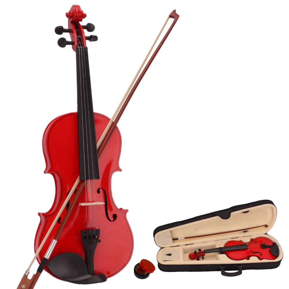 Lowestbest New 4/4 Acoustic Violin for Kids / Boys / Girls, Solid Wood Violin with Case and Bow, 688RD4NS Black Violin Outfit Set for Beginners - Red