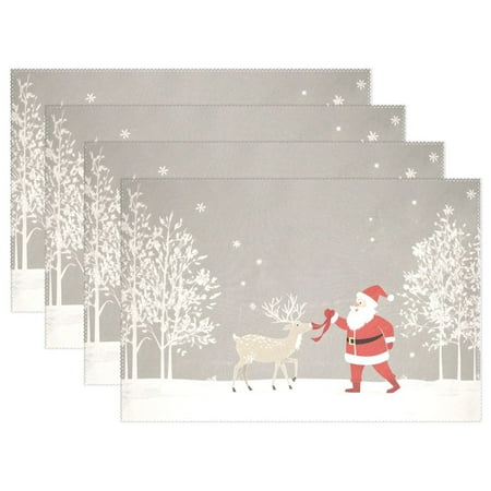 

Ryvnso Placemats Set of 4 Santa Claus Reindeer Dining Mats Heat-Resistant Non-Slip Washable Table Mat