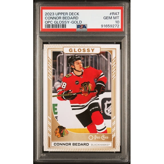 2023 Upper Deck O-Pee-Chee Glossy Connor Bedard #R47 Opc Gold PSA 10