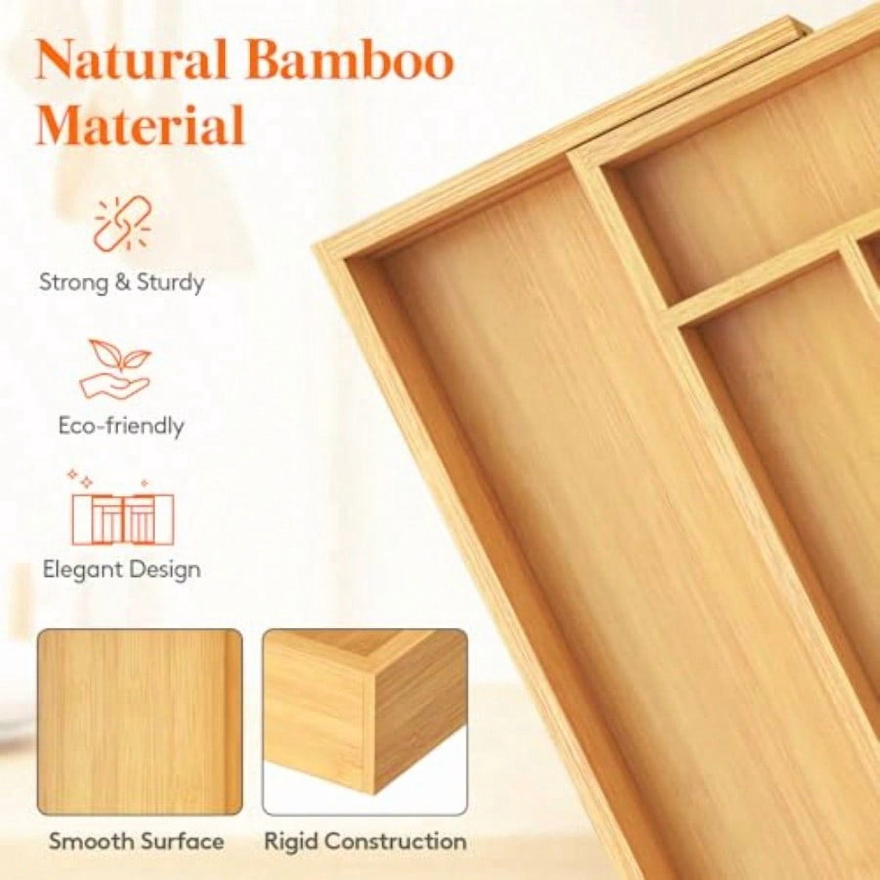 Large Sierware Drawer Organizer Expandable 21.4 to 36 Inches Wide Bamboo Utensil Tray for Kitchen Adjustable Flatware and Cutlery Holder for Spoons Forks Knives 13 Compartments Natural