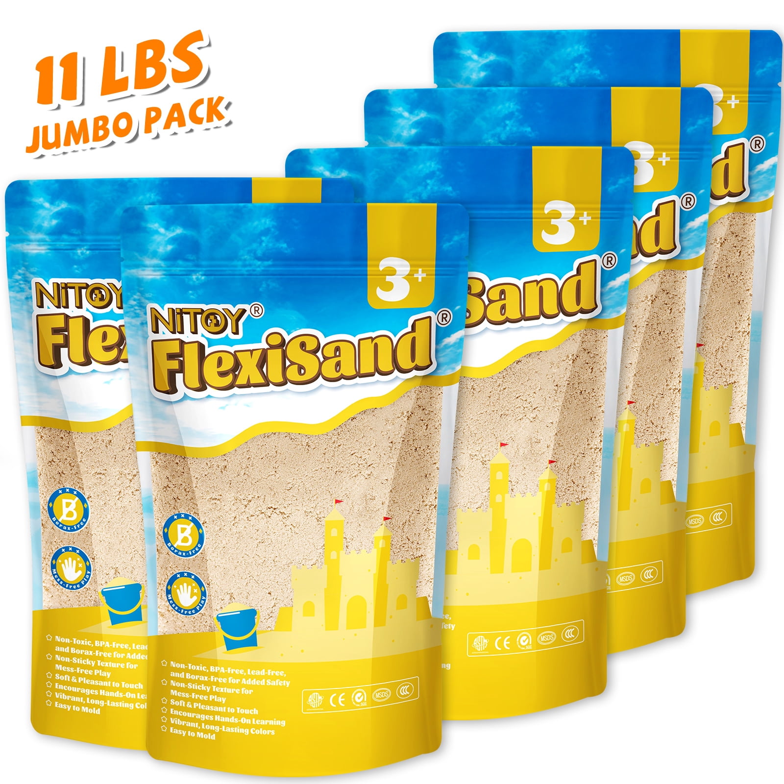 FlexiSand 11 Lbs Fun Play Sand for Kids, Safe Non-Toxic Eco-Friendly Molding Sand for Stress Relief & Skill Development, Easy-to-Shape Mess-Free Formula Enhances Imagination (Original Color)