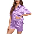 thumbnail image 6 of BiZtdJrK Silk Pajamas for Women Satin Lapel Short Sleeve Button Down Shirts and Shorts 2 Piece Sets Comfy Summer Sleepwear Set with Pockets Pink M, 6 of 9