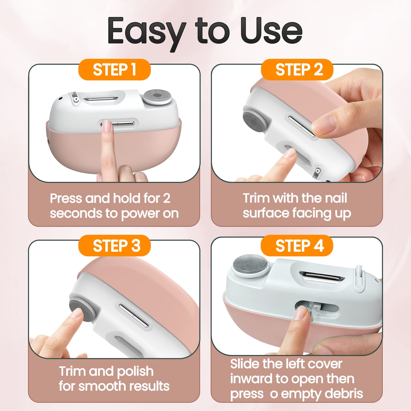 Electric Nail Clippers Automatic Nail Trimmer with Polishing Head, Dual Trimming Modes, Dust Storage, 2 Speed Settings, LED Light, Safe for Baby, Kids, Adults and Seniors