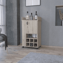 Farson Rolling Bar Cart with 2 Side Shelves, 6 Built-In Wine Racks & Storage Cabinet