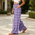 thumbnail image 5 of Women's Plaid Wide Leg Palazzo Pants, High Waisted Gingham Long Trousers with Pockets, Casual Summer Beach Flowy Pants, S-2XL, 5 of 6